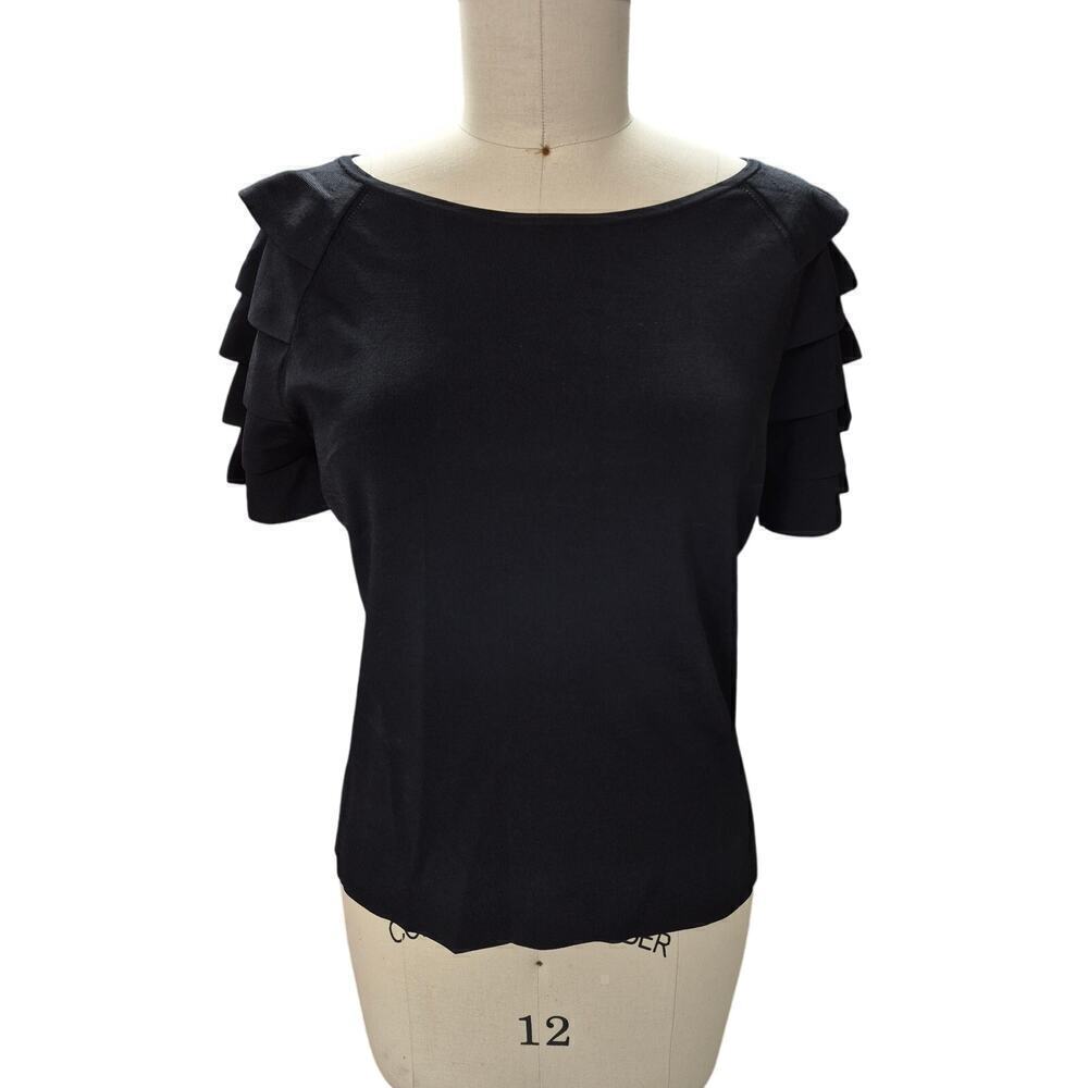 Carlisle Collection Rayon Blend Top Layered Short Sleeves Black Sz XL